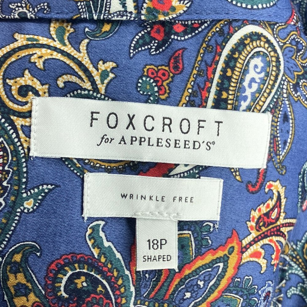 Foxcroft Appleseed's Petites 18 18P Paisley Iris Wrinkle Free Shaped Fit Shirt - Picture 4 of 5